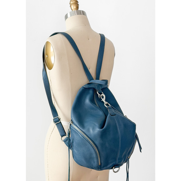 Rebecca Minkoff Julian Backpack Purse in Blue Pebbled Leather - Picture 2 of 12